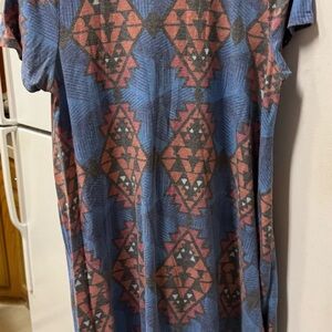 Stylish LuLaRoe Carly Blue and Orange Geometric High Low Dress size medium